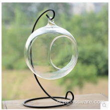 Groothandel helder glas rond terrarium met houten basis